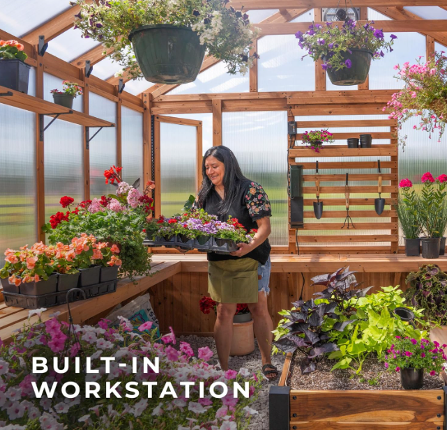 Solcrest Haven 13x11 Cedar Greenhouse with Pergola & Integrated Workspace