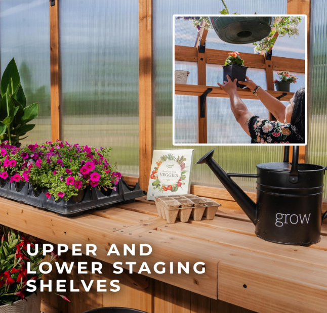 Solcrest Haven 13x11 Cedar Greenhouse with Pergola & Integrated Workspace