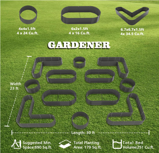 SolCrest DeepRoot+ 18” Galvanized Steel Raised Garden Bed – Quartz Grey