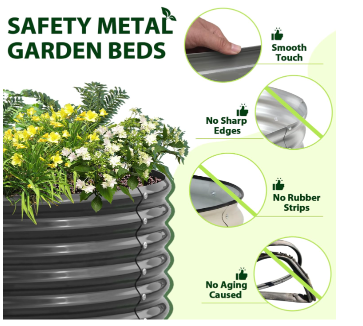SolCrest DeepRoot+ 18” Galvanized Steel Raised Garden Bed – Quartz Grey