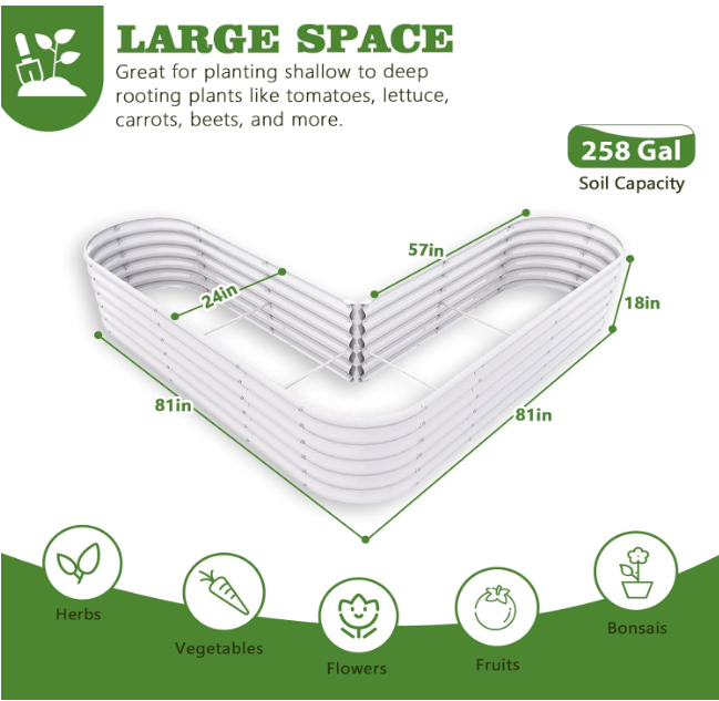 SolCrest DeepRoot+ 18” Galvanized Steel Raised Garden Bed – Quartz Grey