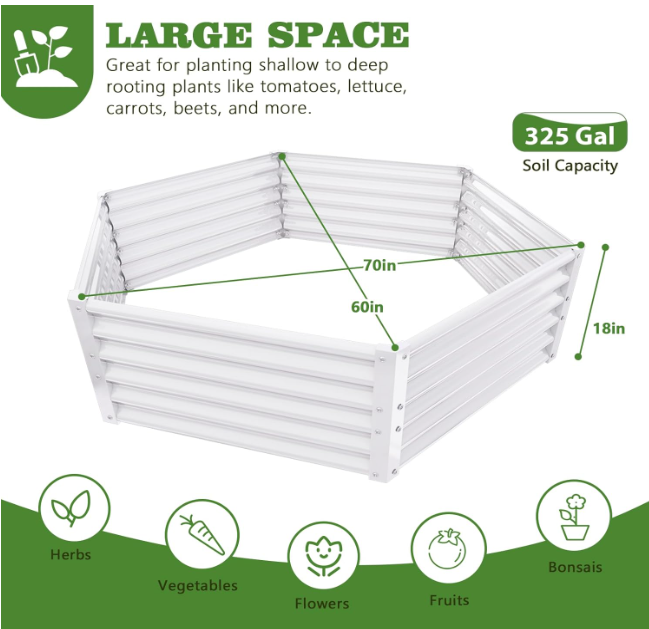 SolCrest DeepRoot+ 18” Galvanized Steel Raised Garden Bed – Quartz Grey