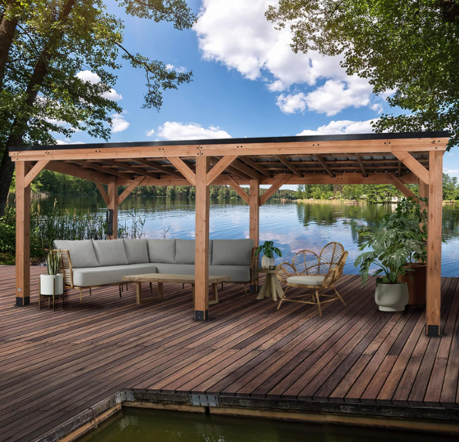SolCrest 20x10 Cedar Hardtop Gazebo Pavilion with Galvanized Steel Roof, PowerPort & All-Weather Support β Garden, Deck & Outdoor Living Shelter