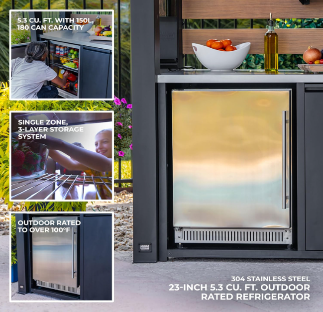 SolCrest Outdoor Kitchen Pavilion – 5-Burner Grill, Pizza Oven, Fridge, Stainless Countertops & Steel Roof for All-Season Cooking & Entertaining