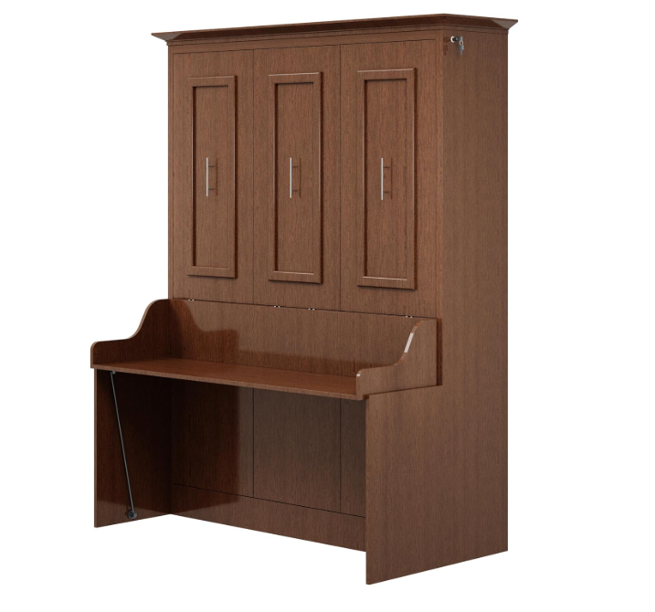 SolCrest Coventry Queen Murphy Bed with Built-In Desk – Solid Wood Frame, Space-Saving Wall Bed Design, Self-Leveling Desk, Safety Locks, and Walnut Finish