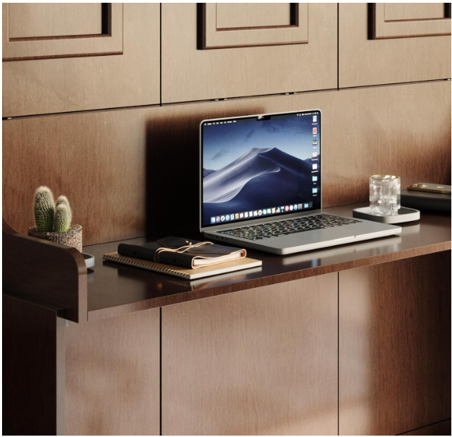 SolCrest Coventry Queen Murphy Bed with Built-In Desk β Solid Wood Frame, Space-Saving Wall Bed Design, Self-Leveling Desk, Safety Locks, and Walnut Finish