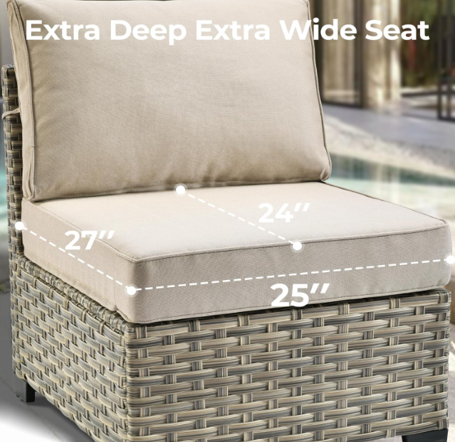 SolCrest 15-Piece Outdoor Wicker Patio Set with Fire Pit Table & Swivel Rockers – Extra Deep L-Shaped Sofa in Weather-Resistant Beige Rattan