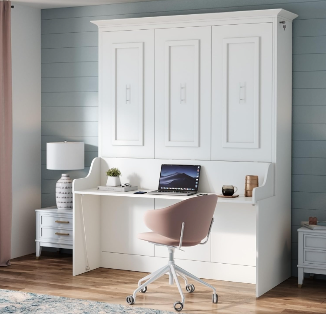 SolCrest Coventry Queen Murphy Bed with Built-In Desk β Solid Wood Frame, Space-Saving Wall Bed Design, Self-Leveling Desk, Safety Locks, and Walnut Finish