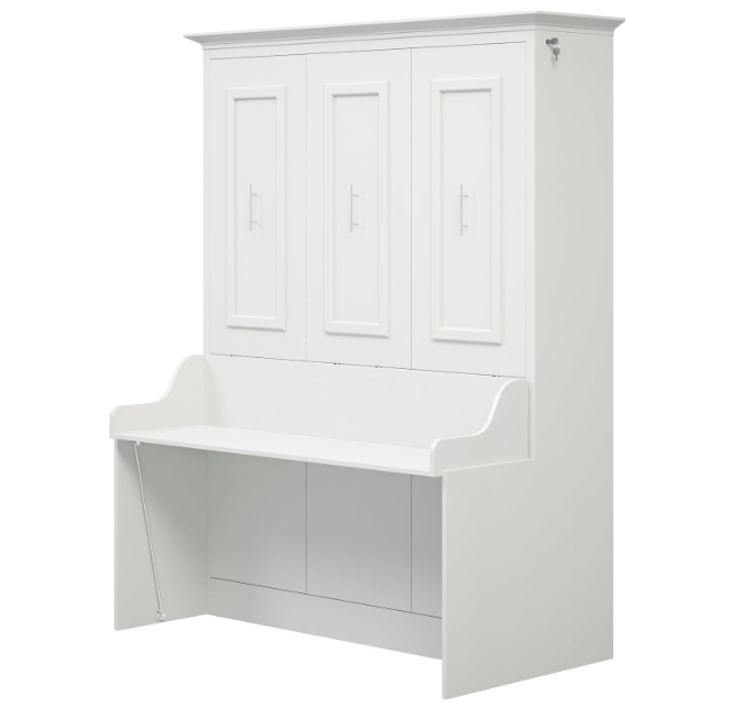 SolCrest Coventry Queen Murphy Bed with Built-In Desk β Solid Wood Frame, Space-Saving Wall Bed Design, Self-Leveling Desk, Safety Locks, and Walnut Finish