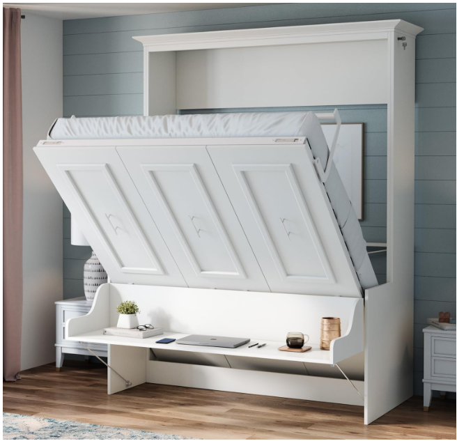SolCrest Coventry Queen Murphy Bed with Built-In Desk β Solid Wood Frame, Space-Saving Wall Bed Design, Self-Leveling Desk, Safety Locks, and Walnut Finish