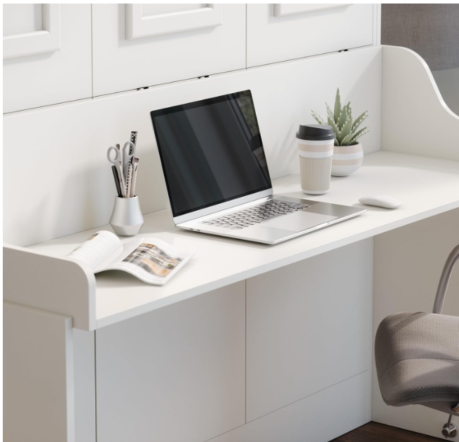 SolCrest Coventry Queen Murphy Bed with Built-In Desk β Solid Wood Frame, Space-Saving Wall Bed Design, Self-Leveling Desk, Safety Locks, and Walnut Finish