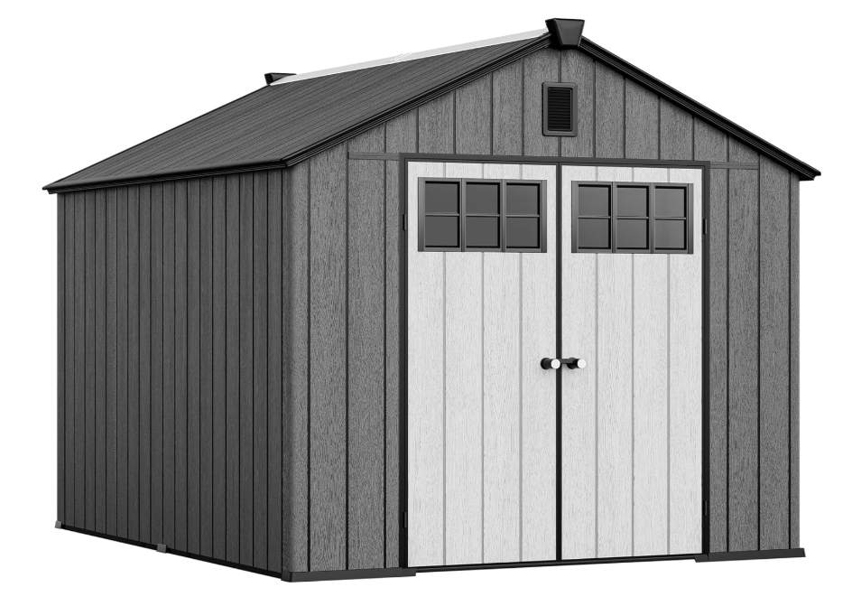 SolCrest 8x12 All-Weather Resin Storage Shed with Locking Doors, Skylight, Vents & Reinforced Floor