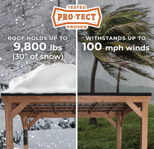 SolCrest 20x10 Cedar Hardtop Gazebo  Pavilion with Galvanized Steel Roof, PowerPort & All-Weather Support — Garden, Deck & Outdoor Living Shelter