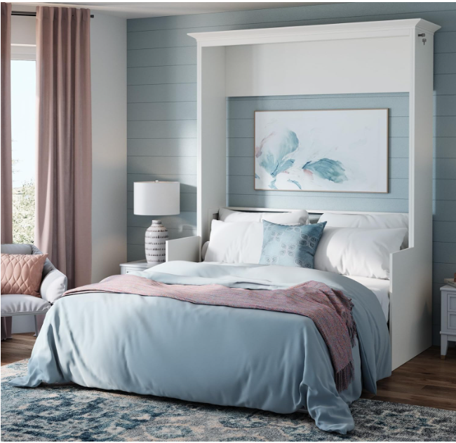 SolCrest Coventry Queen Murphy Bed with Built-In Desk – Solid Wood Frame, Space-Saving Wall Bed Design, Self-Leveling Desk, Safety Locks, and Walnut Finish